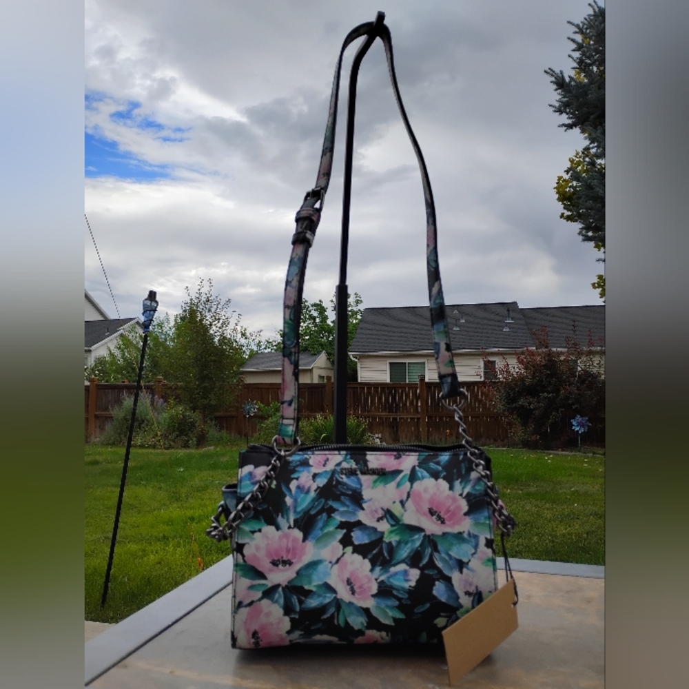 Steve Madden Black and Pink Floral Crossbody Bag